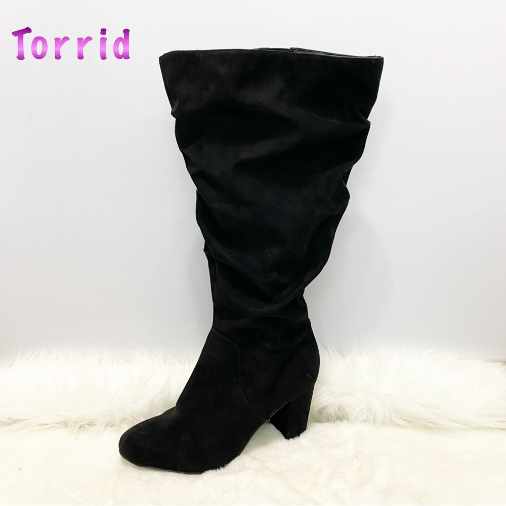 Torrid-Black Scrunch Block heel Wide Calf Tall Boots 11W